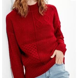 Vintage American Eagle cable knit mock neck Y2K holiday red sweater retro S